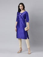 Blue Elegant Thread Work Pure Silk Kurta from samhitas apparel