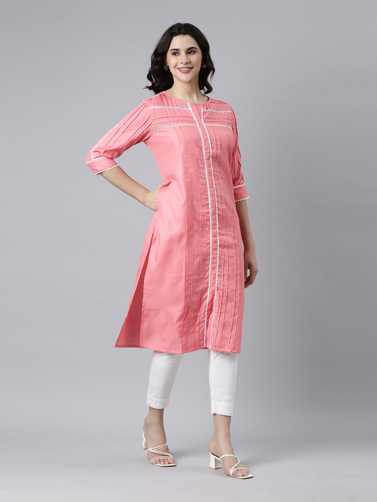 Women's Breathable Pink Cotton Kurta from samhitas apparel