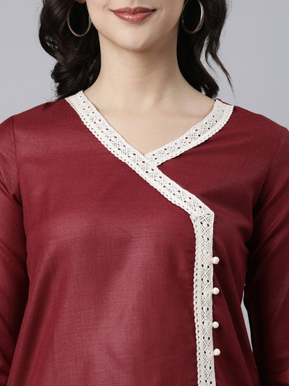 Women's Maroon Cotton Nive Kurta from samhitas apparel