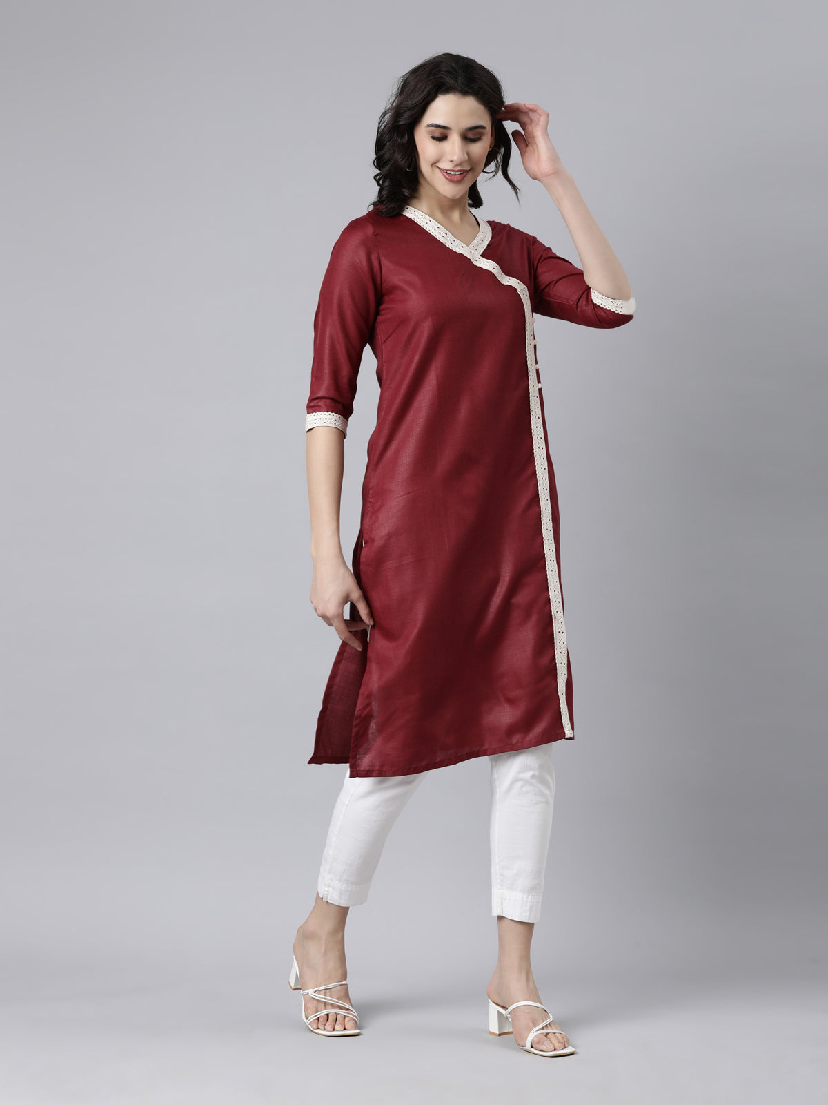 Women's Maroon Cotton Nive Kurta from samhitas apparel