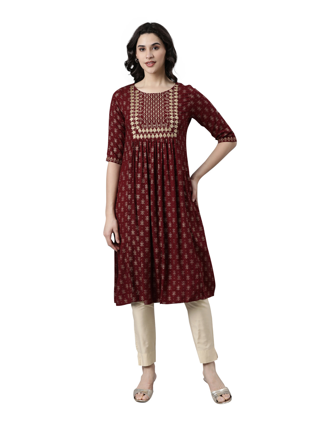 Women's Solid Viscose Rayon Kurta Maroon from samhitas apparel