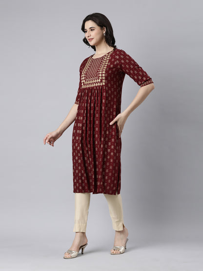 Women's Solid Viscose Rayon Kurta Maroon from samhitas apparel