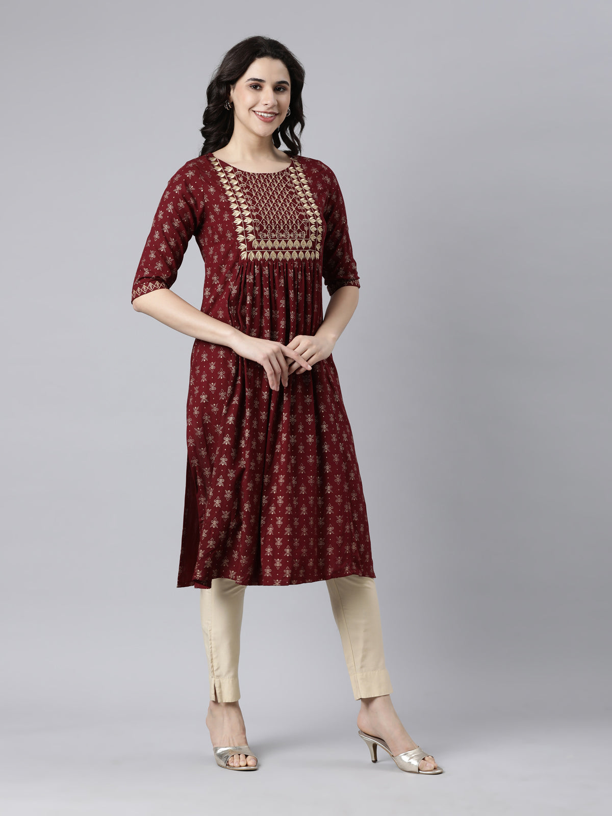 Women's Solid Viscose Rayon Kurta Maroon from samhitas apparel