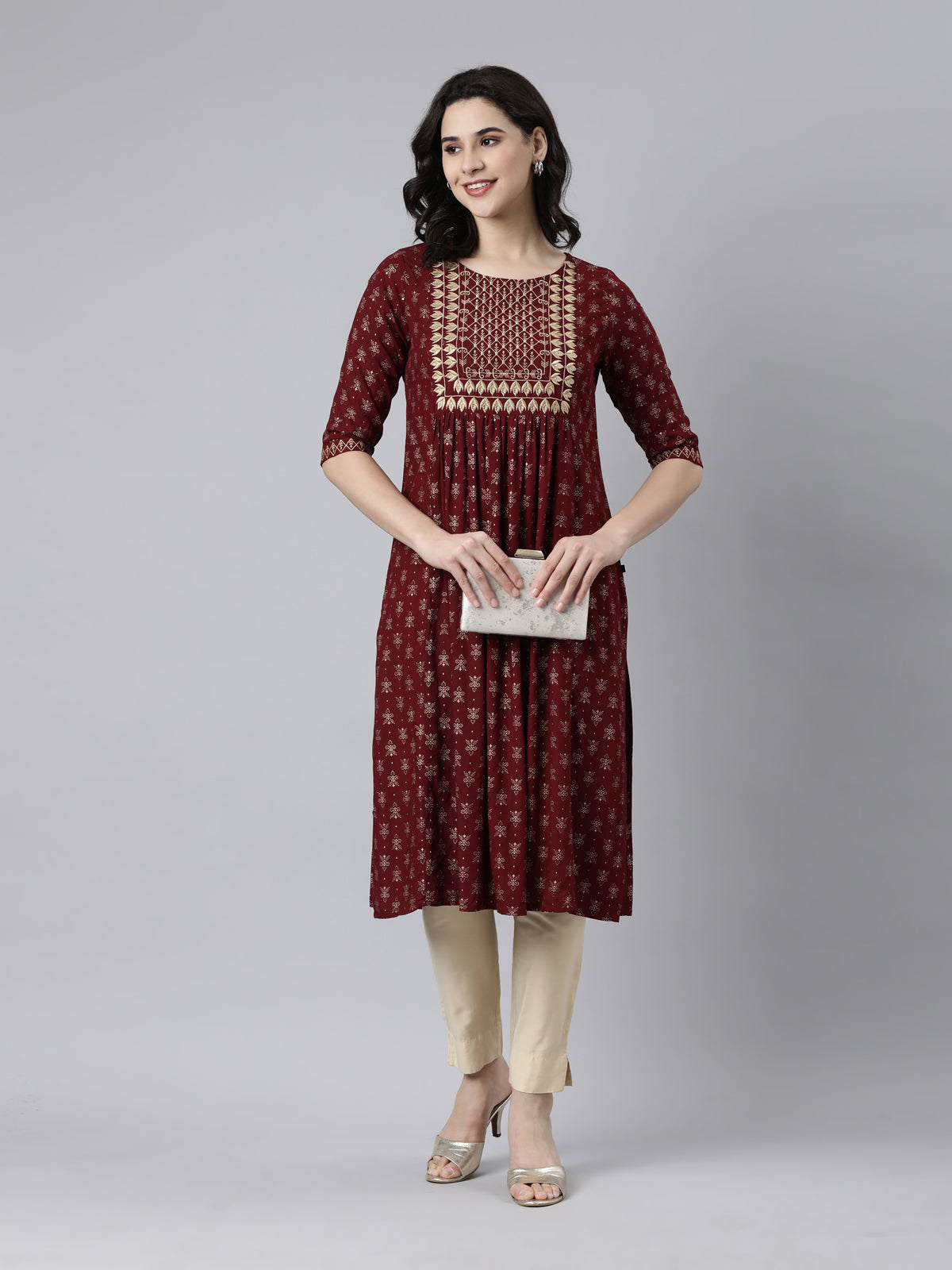 Women's Solid Viscose Rayon Kurta Maroon from www.samhitasapparel.com