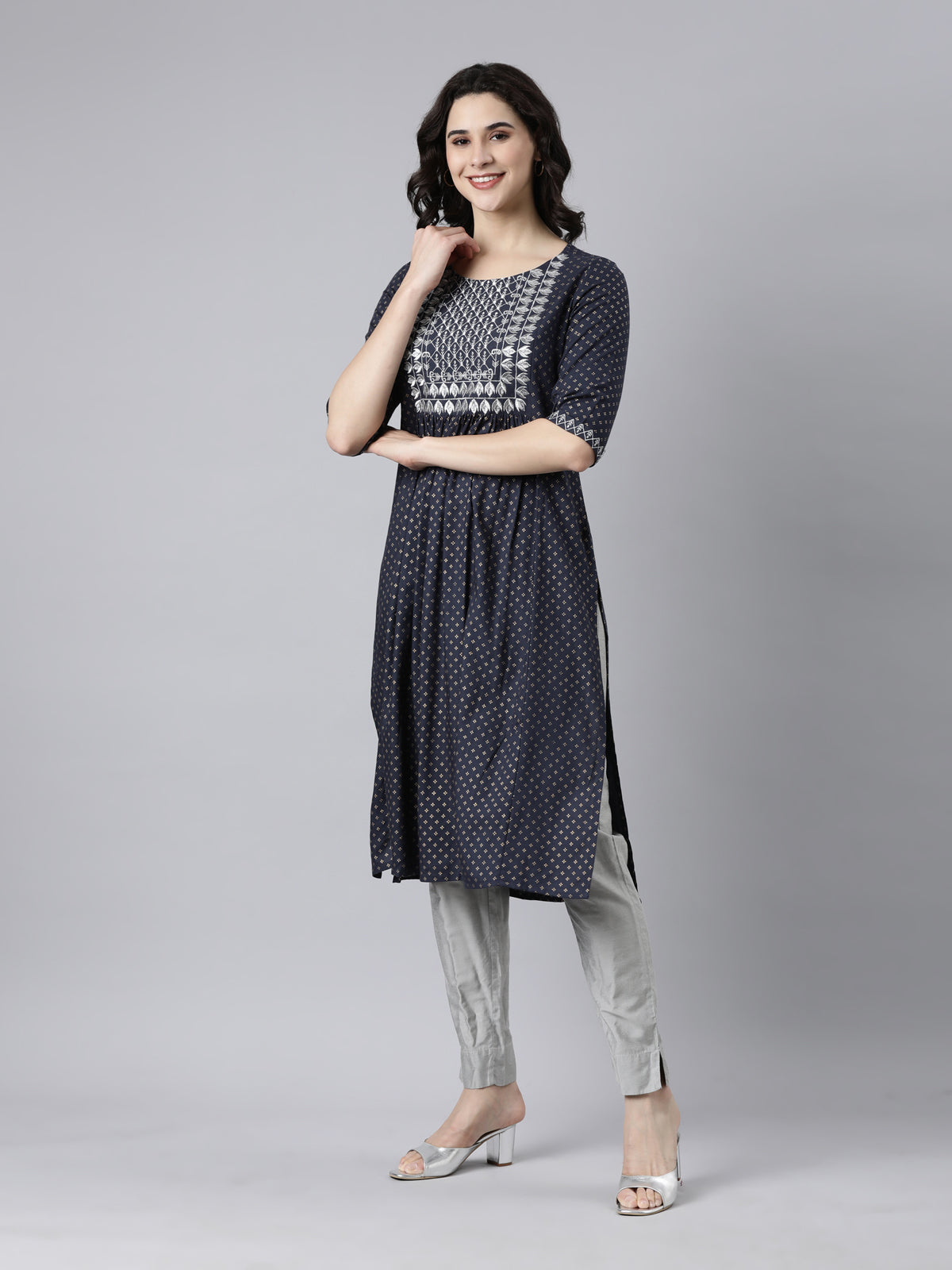 Women's Navy Blue Viscose Rayon Kurta from samhitas apparel