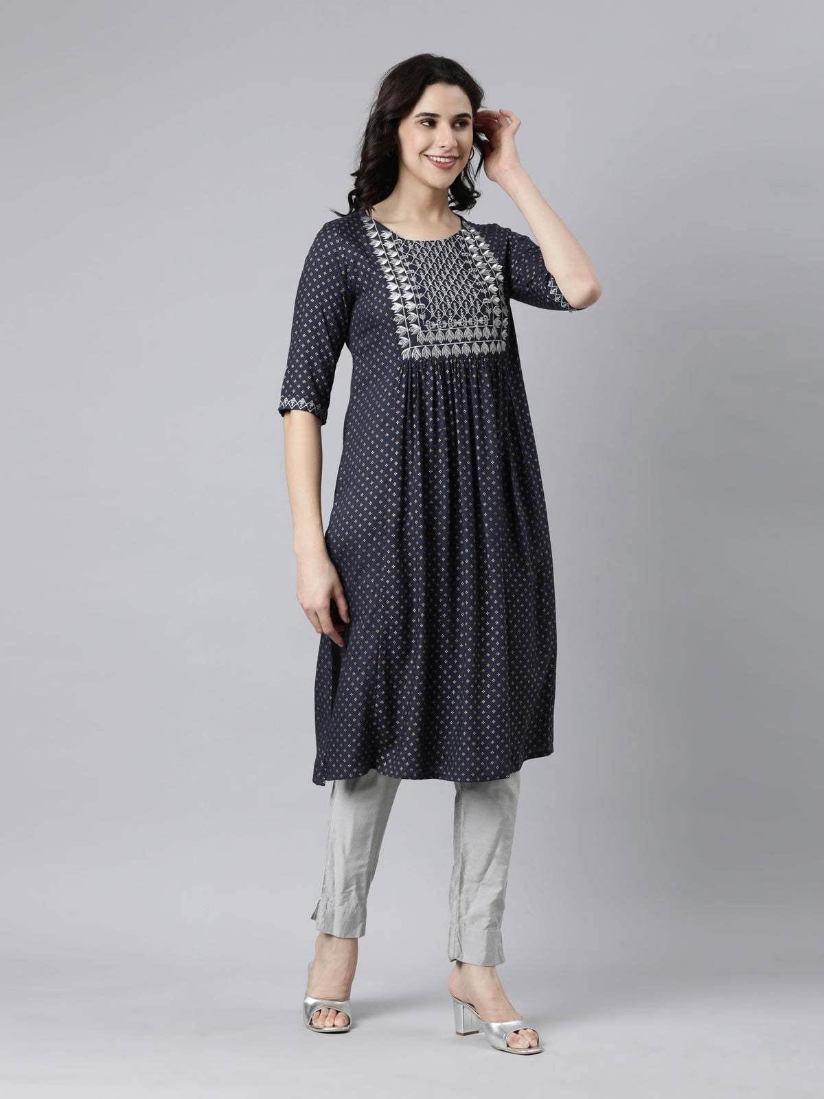 Women's Navy Blue Viscose Rayon Kurta from samhitas apparel