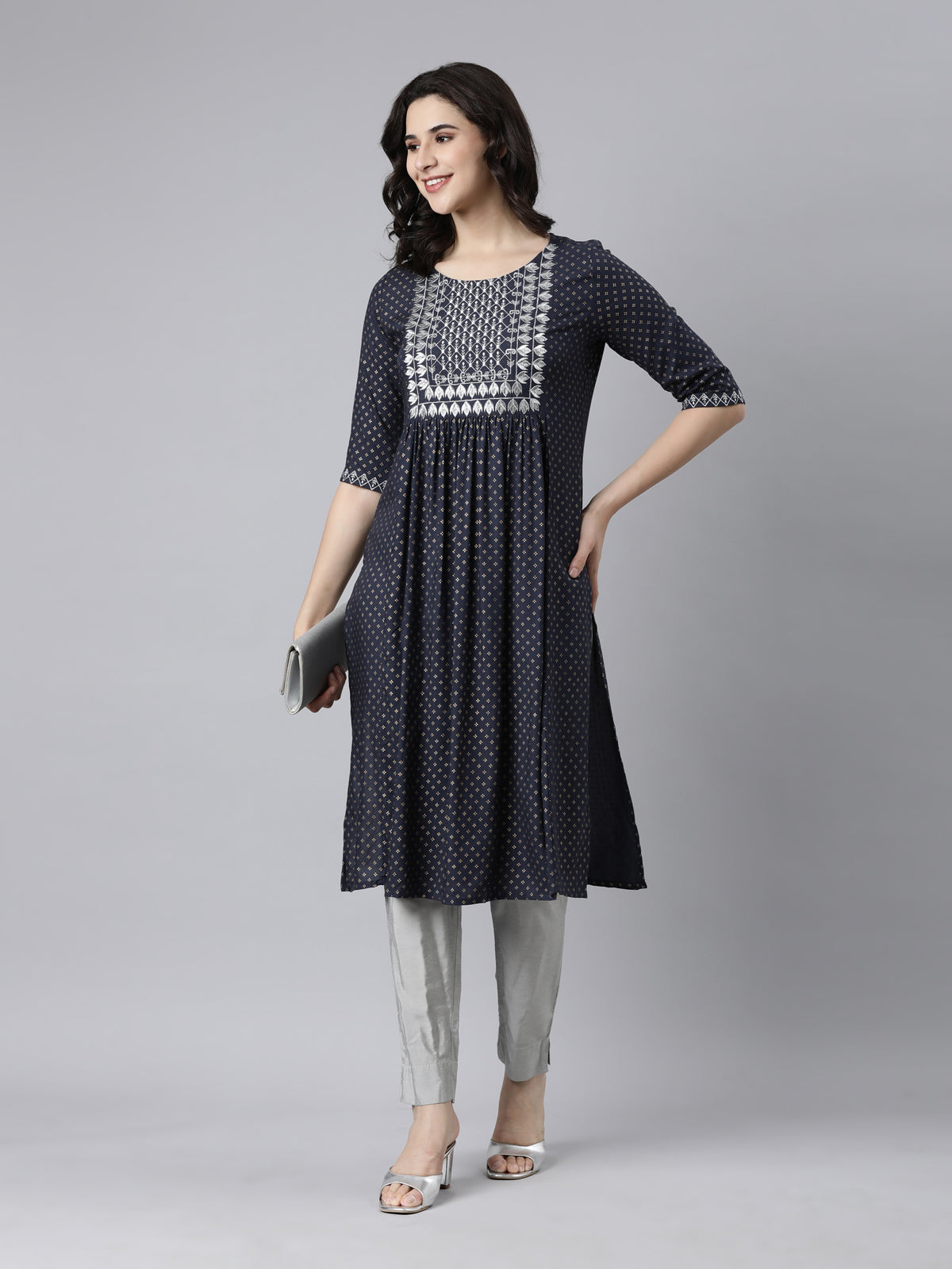 Women's Navy Blue Viscose Rayon Kurta from samhitas apparel