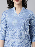 Elegant Blue A-Line Cotton Kurta Set for Women from samhitas apparel