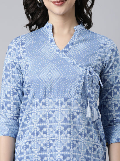 Elegant Blue A-Line Cotton Kurta Set for Women from samhitas apparel