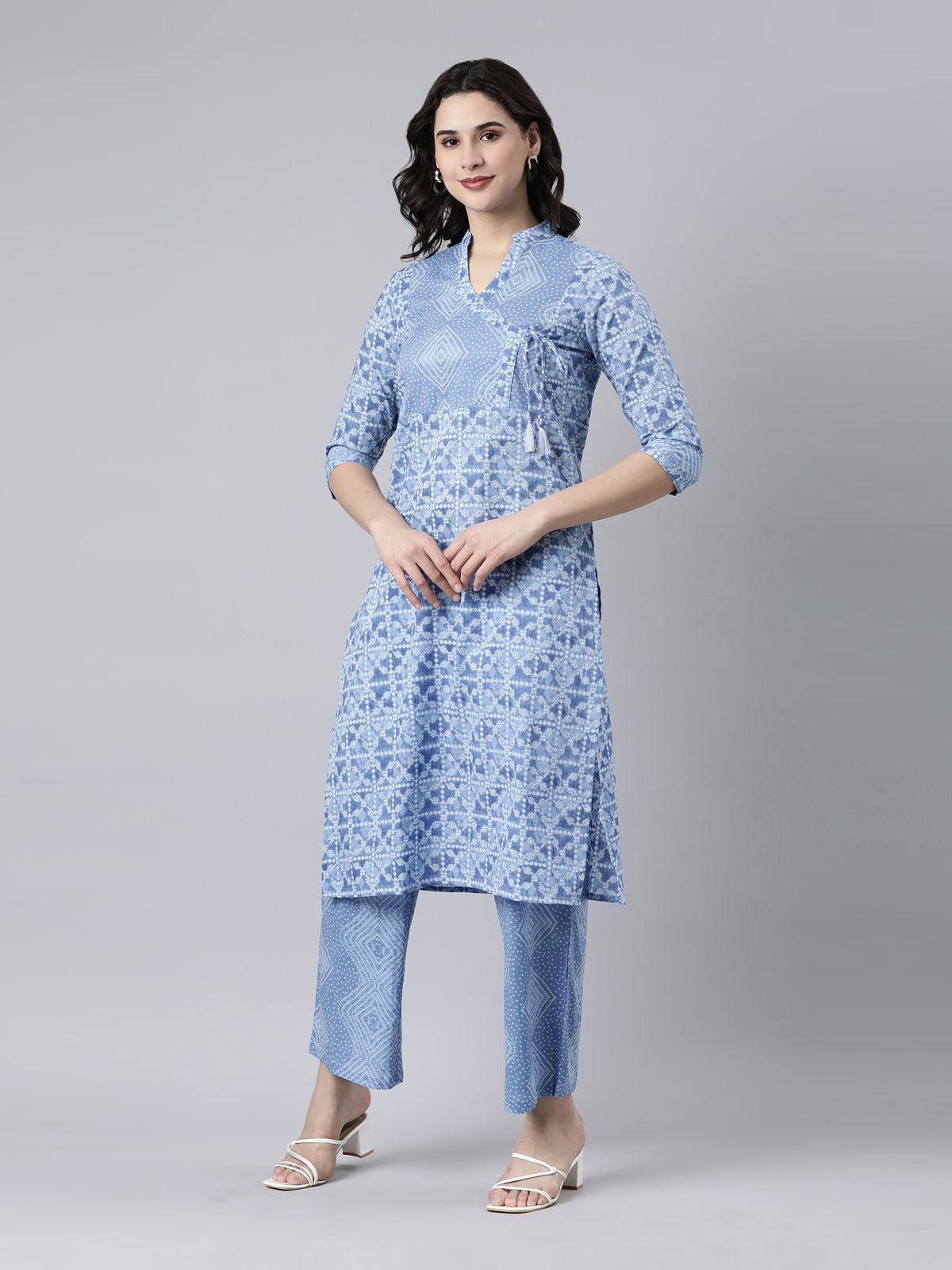 Elegant Blue A-Line Cotton Kurta Set for Women from samhitas apparel