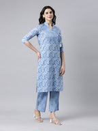 Elegant Blue A-Line Cotton Kurta Set for Women from samhitas apparel