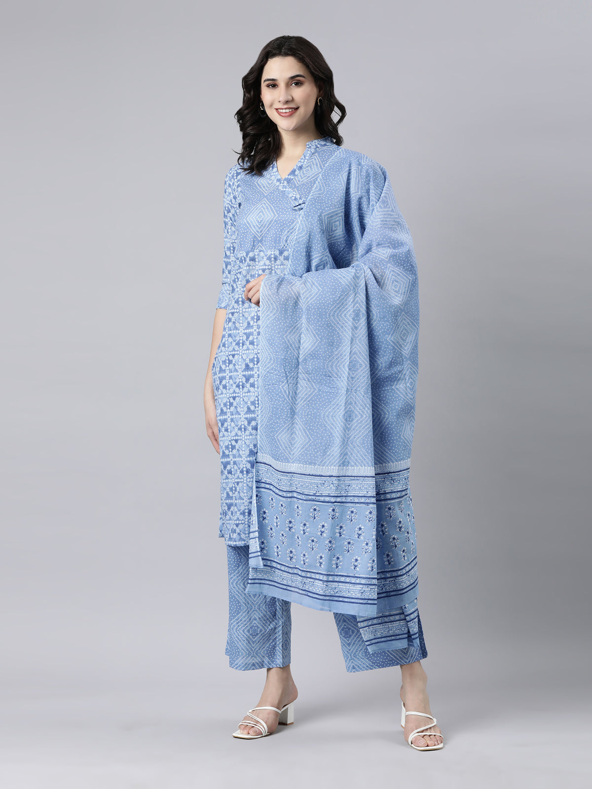 Elegant Blue A-Line Cotton Kurta Set for Women from samhitas apparel