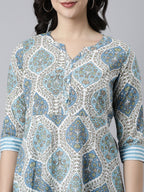 Women's Printed Blue Cotton Kurta Sets from samhitas apparel