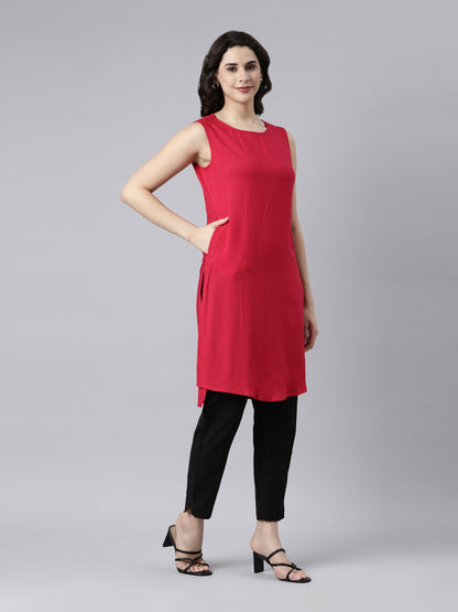 Women's Pink Cotton Sleeveless Kurtas from samhitas apparel