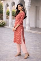 Rayon Printed Straight Kurta Pant Set- Kalki Maroon