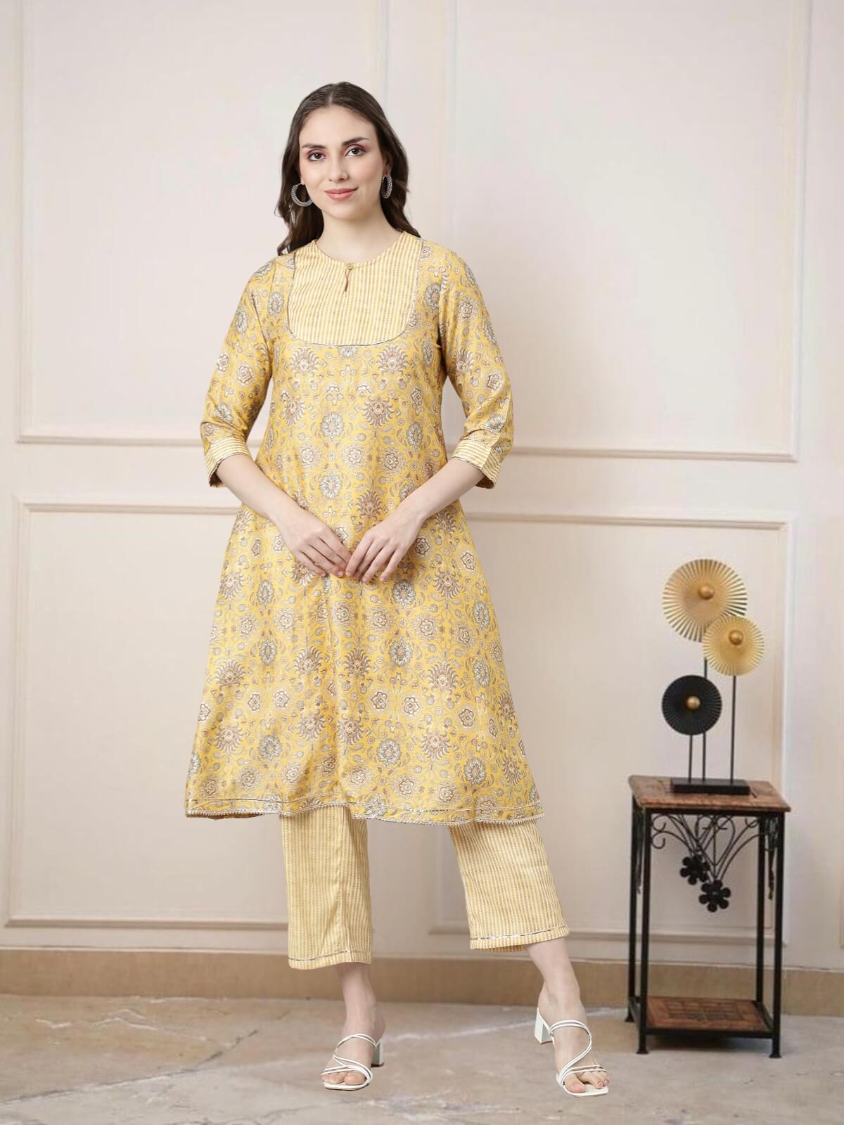 Light Yellow Kurti Sets For Women