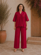 Romantic Florals Cotton Solid Top with Trousers