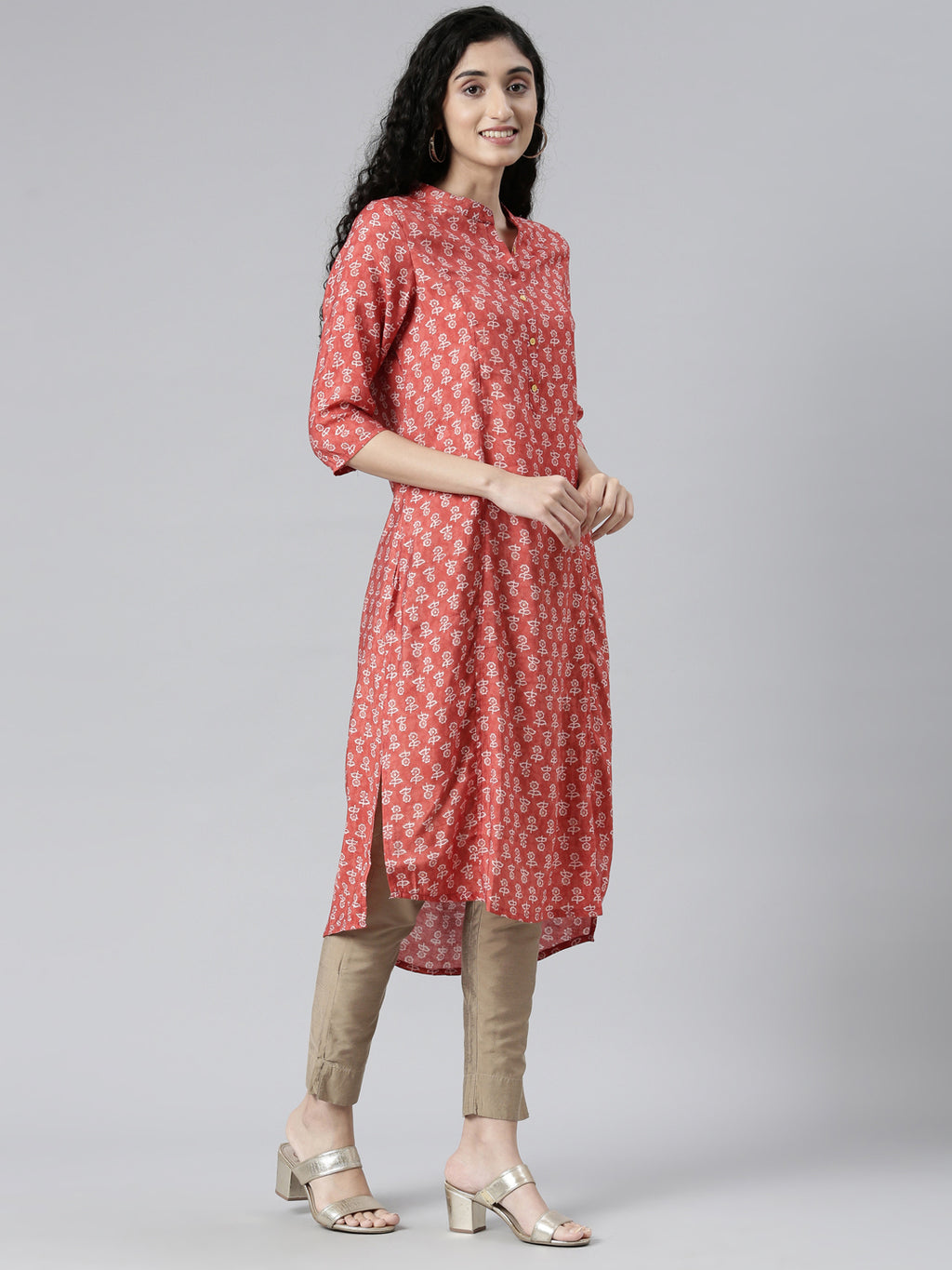 Elegant Red High-Low Kurta with Princess Line Cut