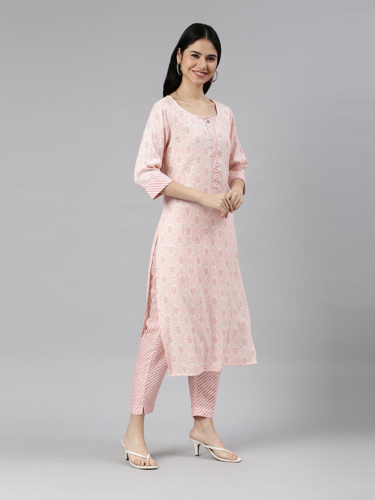 Women's Pink Viscose Rayon Kurta Pant Set with Gota Patti Lining from samhitas apparel