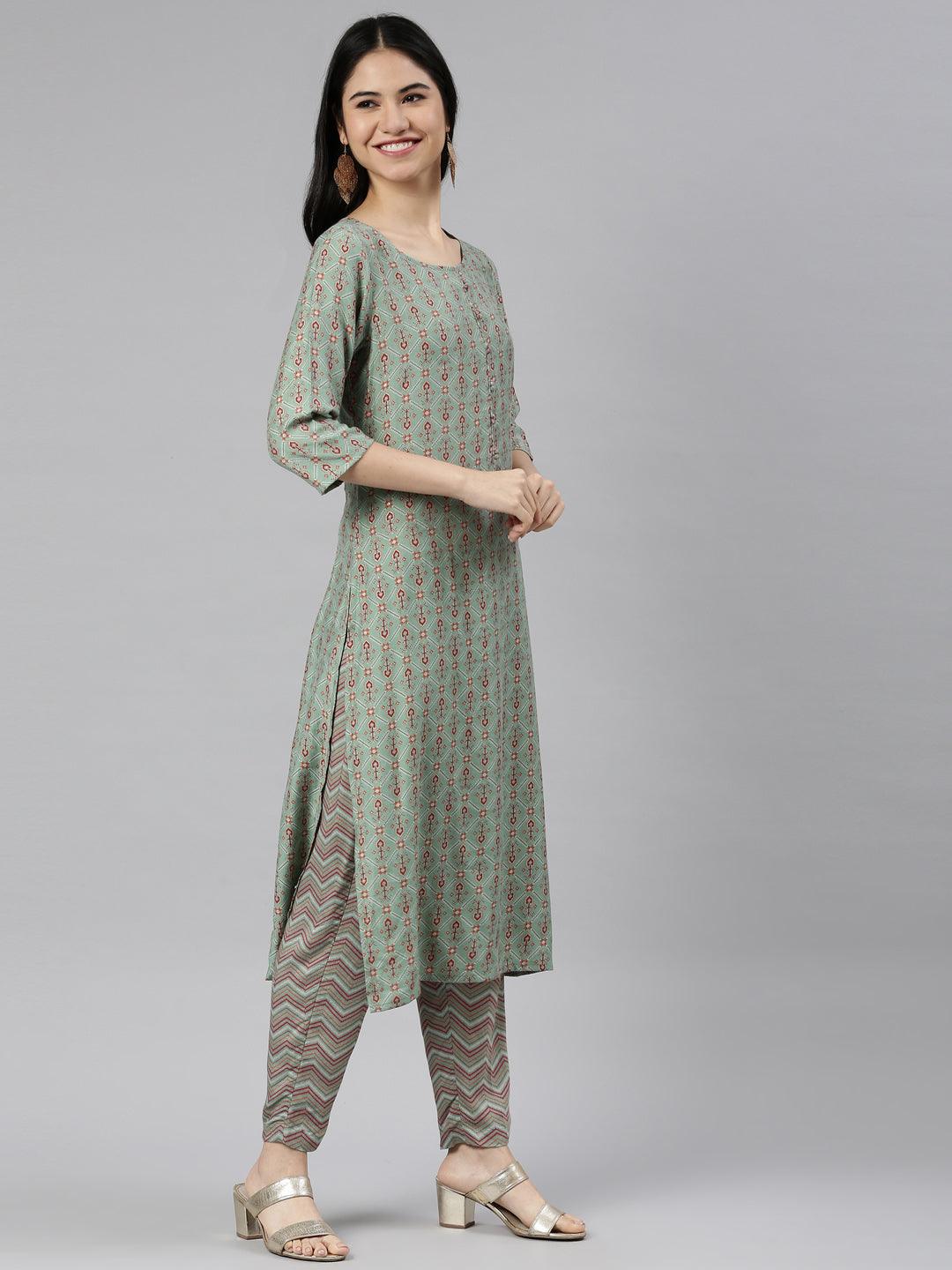 Women's Mint Cotton Silk Kurta Pant Set from samhitas apparel