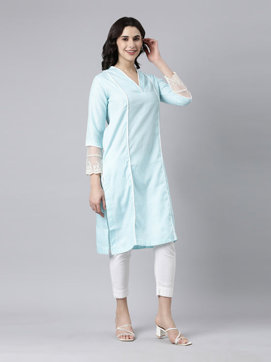 Samhitas Women's Cotton Slub Kurta Sky Blue