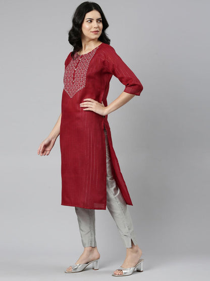 Women Striped Cotton Blend A-line Kurta (Blue, Red) - Samhitas Apparel