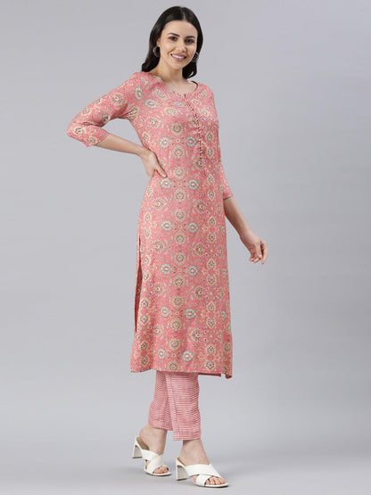 Women's Peach Viscose Rayon Kurti Set from samhitas apparel