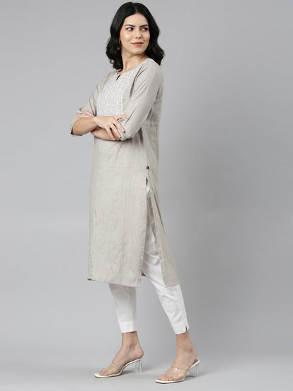 Grey Striped Cotton Blend Flared Kurta for Women from samhitas apparel