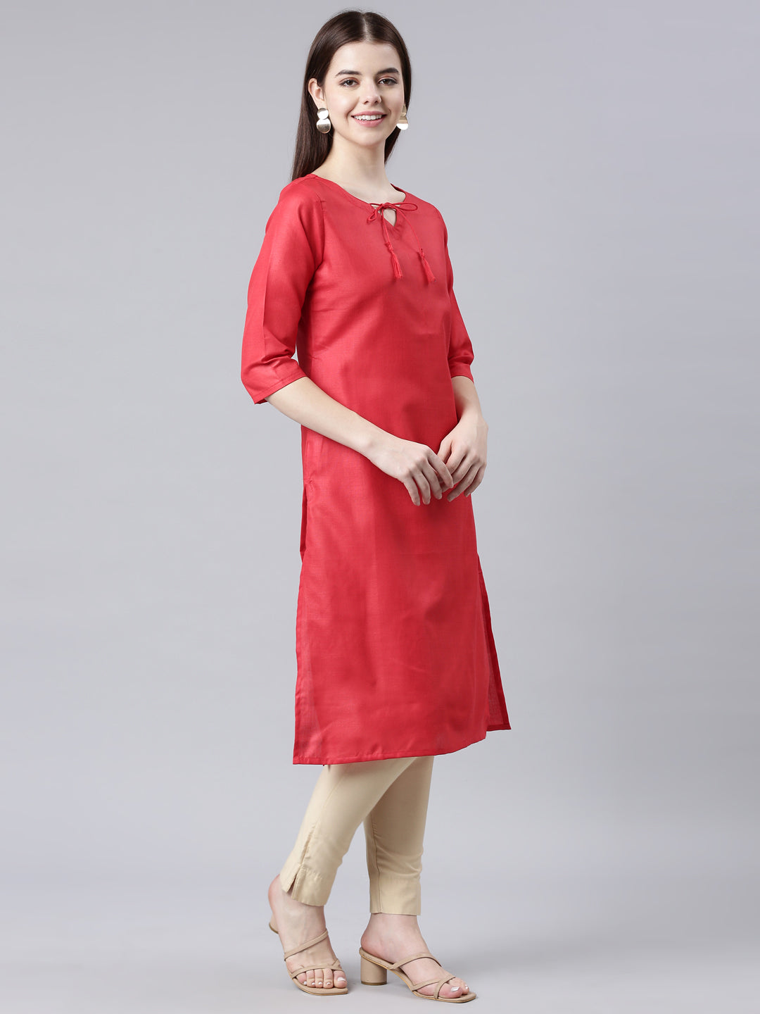 Women's Solid Red Cotton Slub Kurta from samhitas apparel