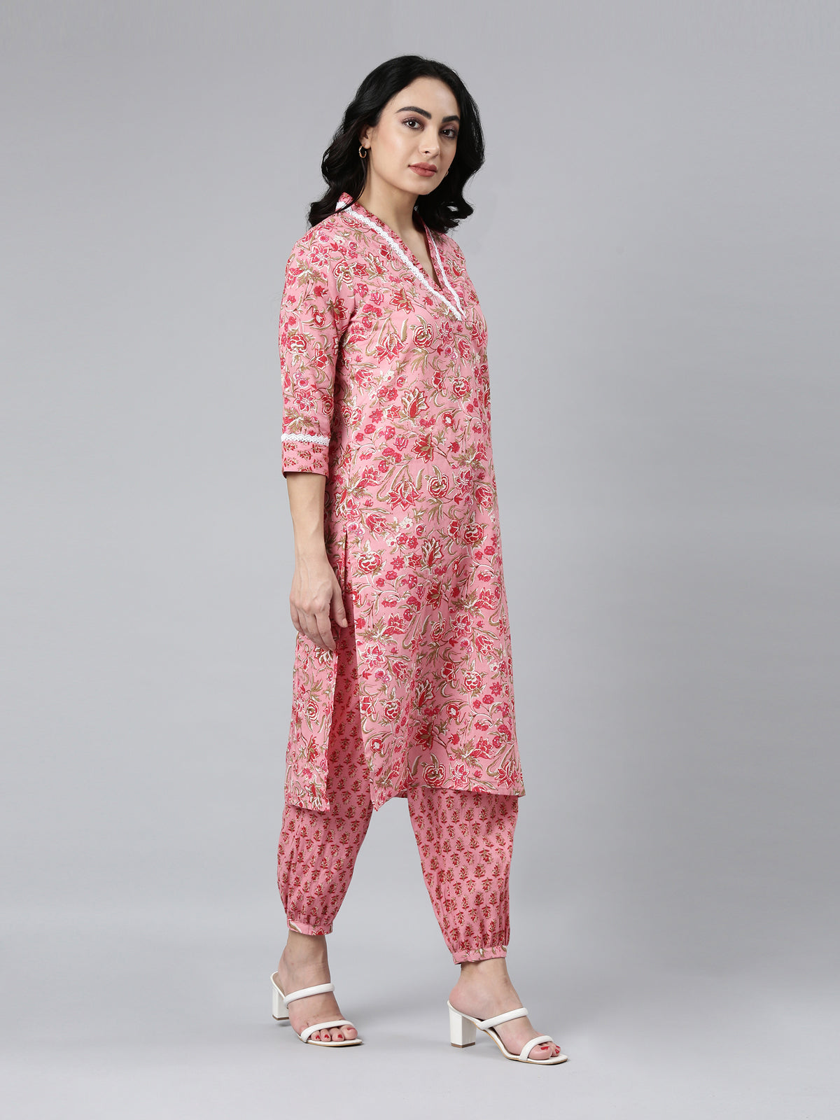 Rose Pink Pure Cotton Kurta set for women from samhitas apparel