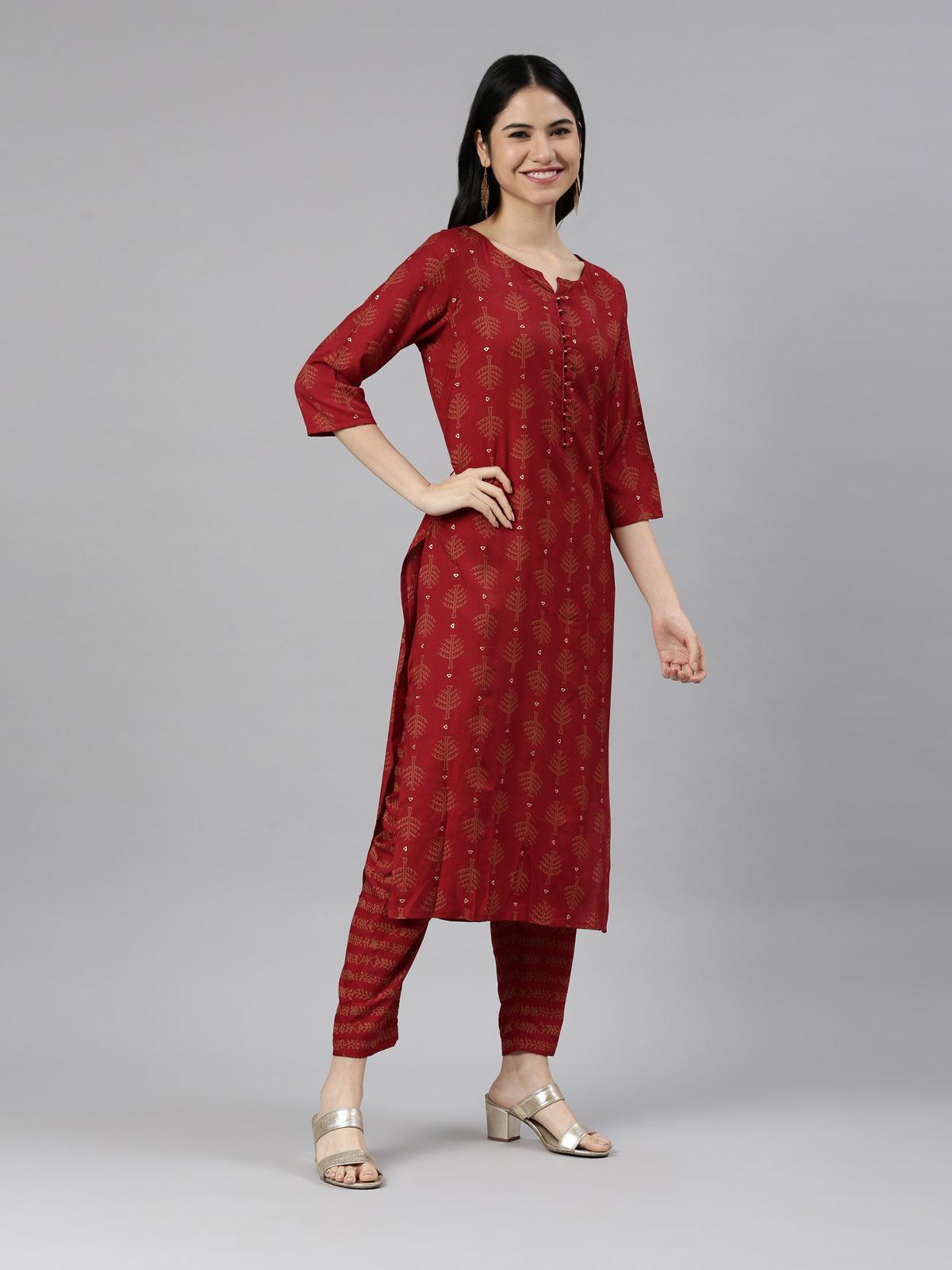 Elegant Maroon Printed Silk Kurta for Women from samhitas apparel