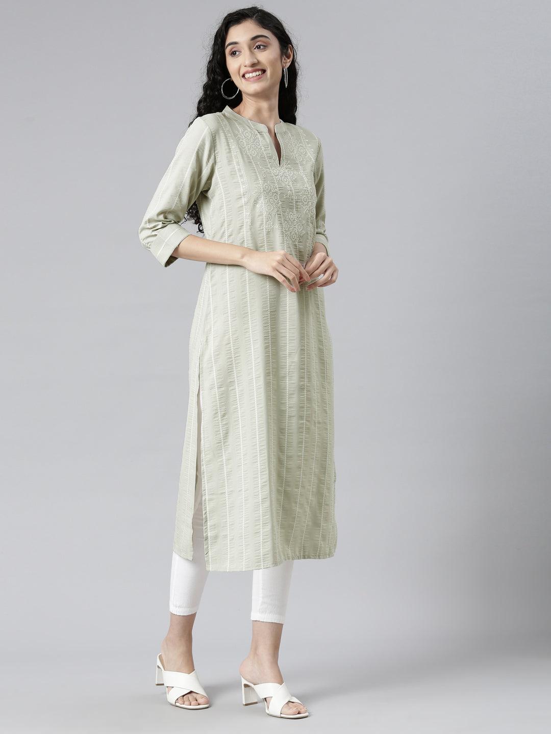 Women's Grey Embroidered Chanderi Straight Kurta from samhitas