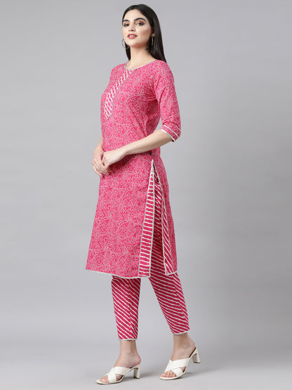 Pink Cotton Kurta Set with Pant and Dupatta from samhitas apparel