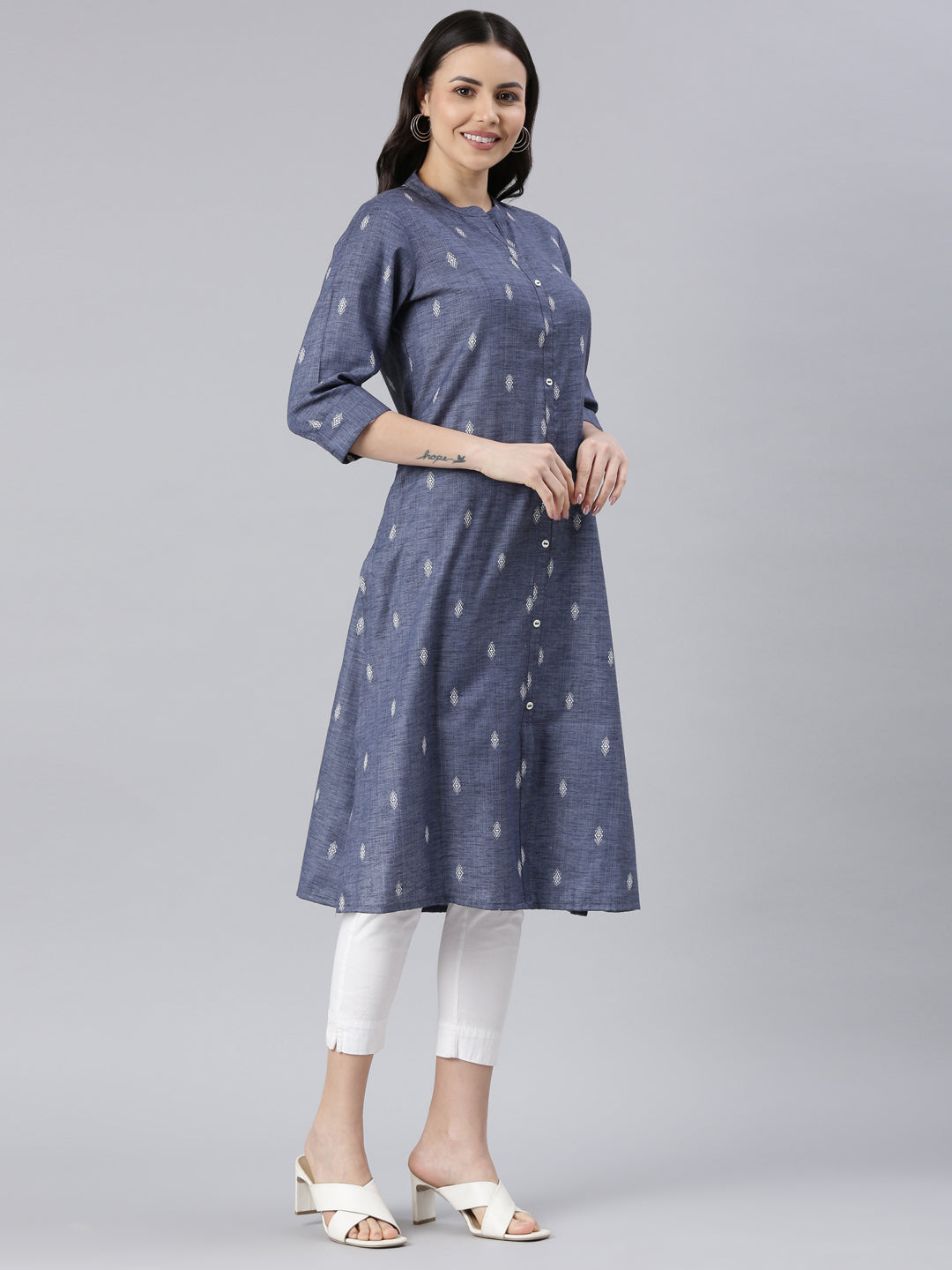 Women's Pure Cotton Dobby Kurta in Indigo from samhitas