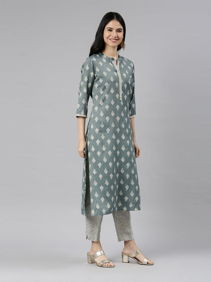 Elegant Teal Women's Printed Straight Kurta from samhitas apparel