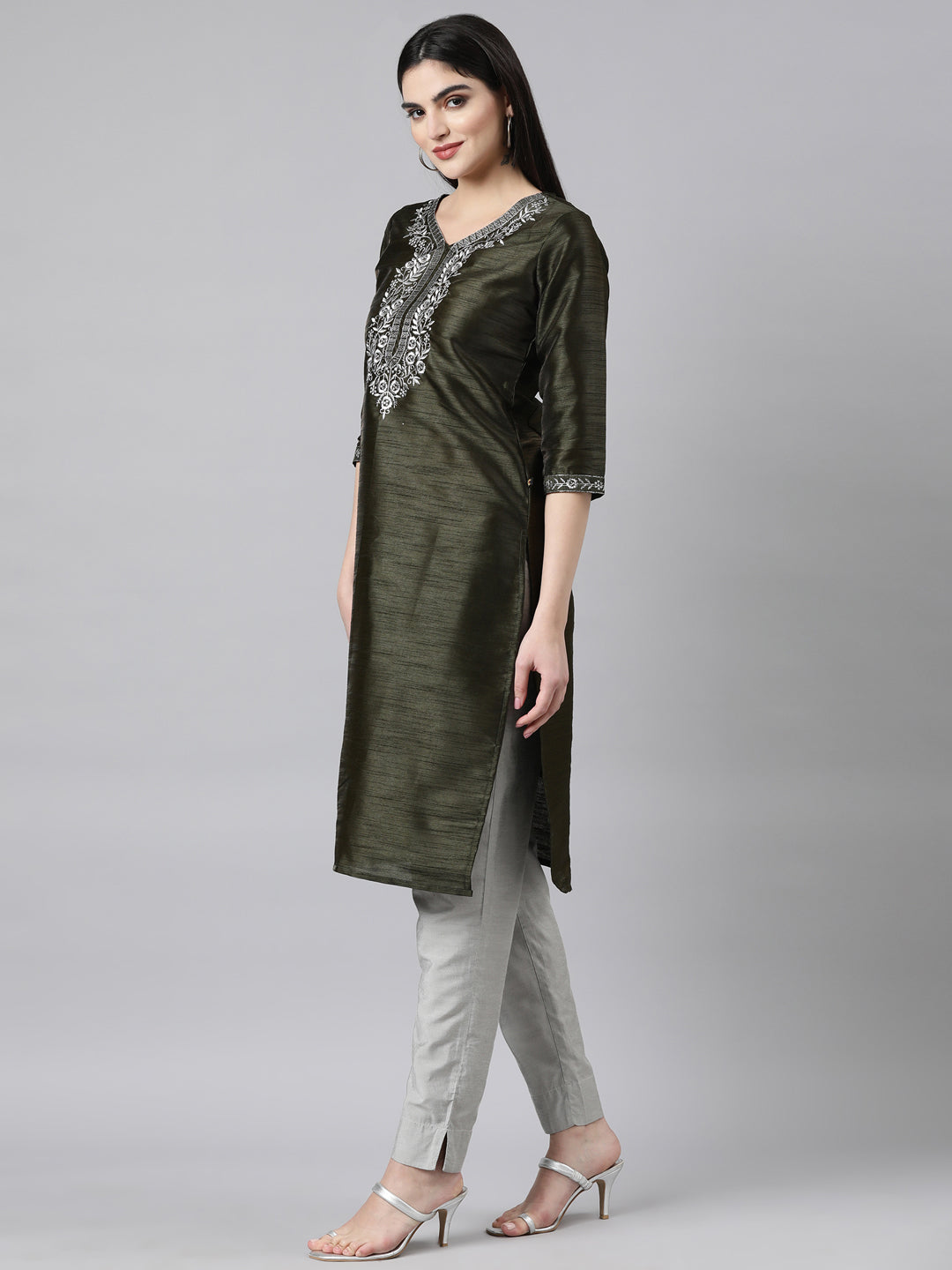 Green Embroidered Silk Kurta for Women from samhitas apparel