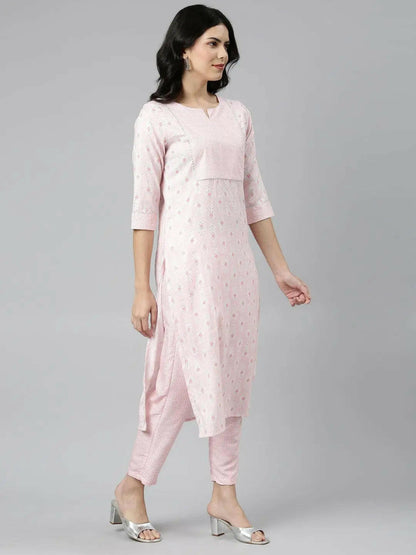 Elegant Pink Women's Printed Straight Kurta Set from samhitas apparel