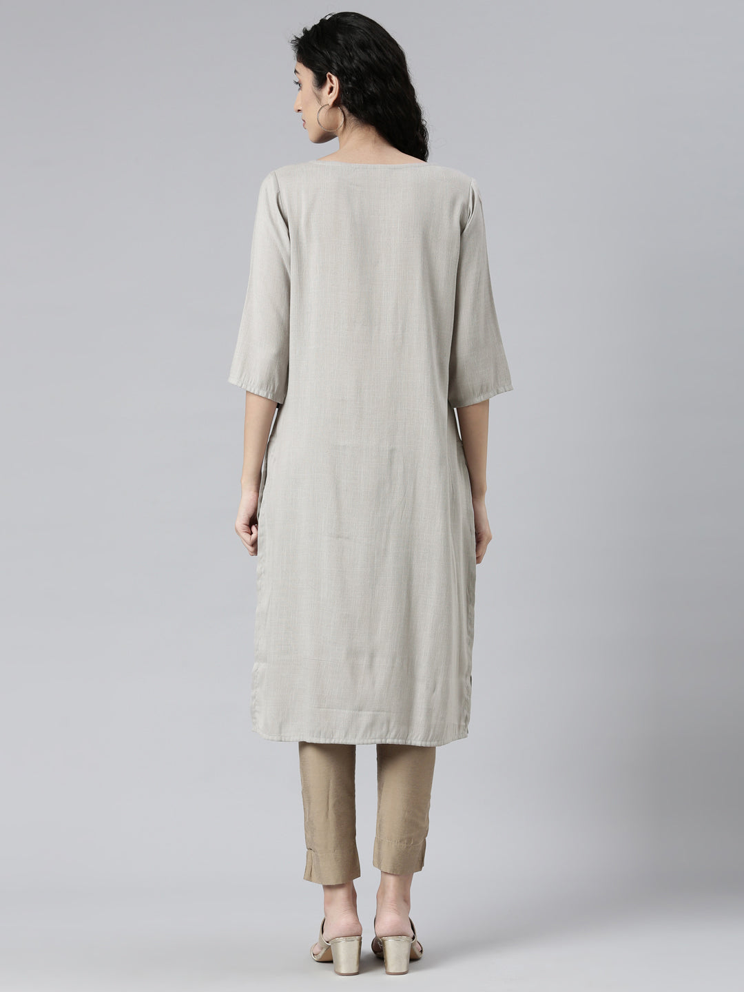 Back view of Stunning Woven Design Grey Viscose Rayon Kurta from samhitas apparel