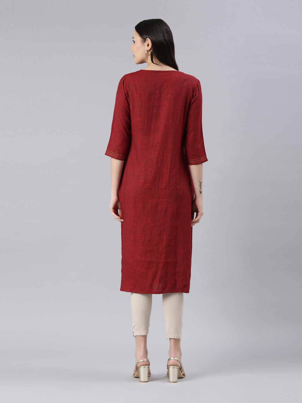 Women Embroidered Viscose Rayon A-line Kurta (Maroon) - Samhitas Apparel