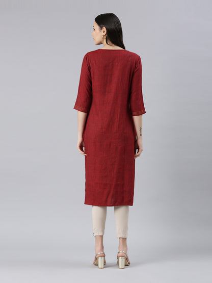 Women Embroidered Viscose Rayon A-line Kurta (Maroon) - Samhitas Apparel