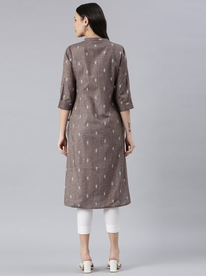 Brown Printed Pure Cotton Dobby Kurta for women from samhitas