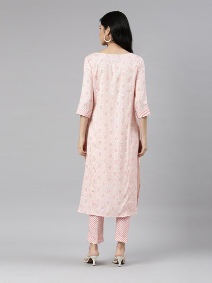 Women's Pink Viscose Rayon Kurta Pant Set with Gota Patti Lining from samhitas apparel