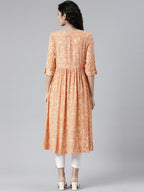 Orange Floral Print Viscose Rayon A-line Kurta from samhitas