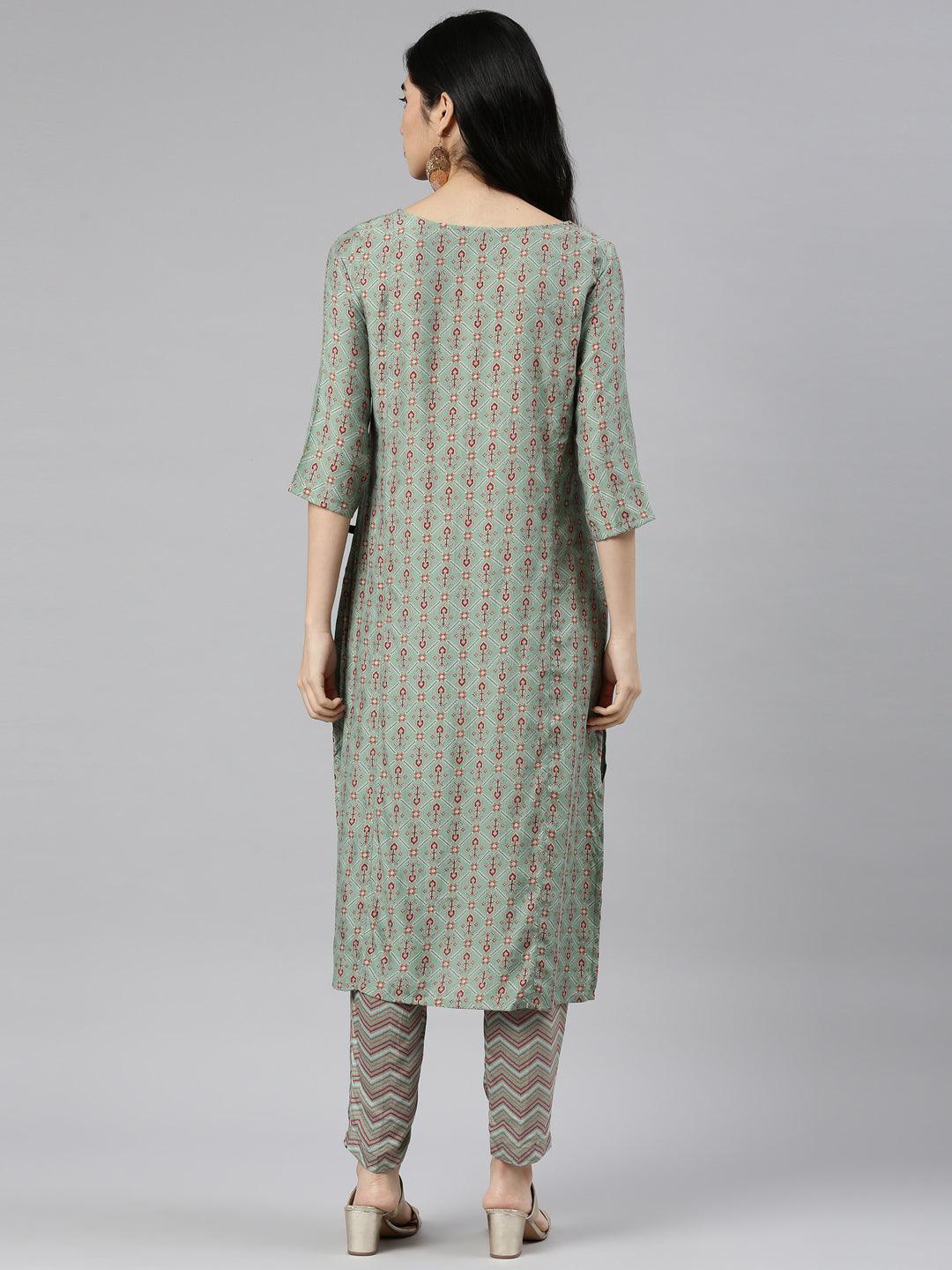 Printed Cotton Silk Kurta for women (Mint) from samhitas apparel