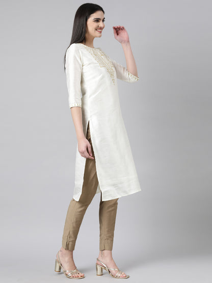samhitas embroidery silk white kurta for women