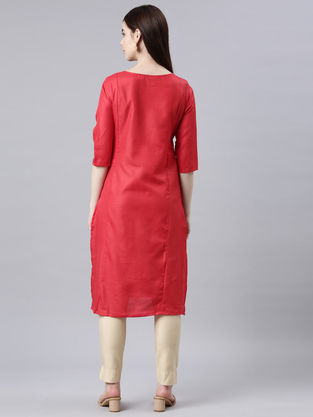 Women's Solid Red Cotton Slub Kurta from samhitas apparel