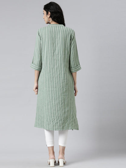 Green Chanderi Strip Kurti For Women from samhitas apparel