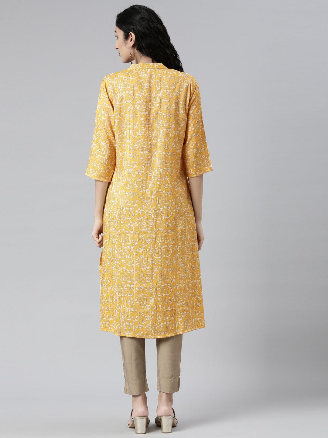 Yellow Geometric Print Straight Kurtas for women from samhitas