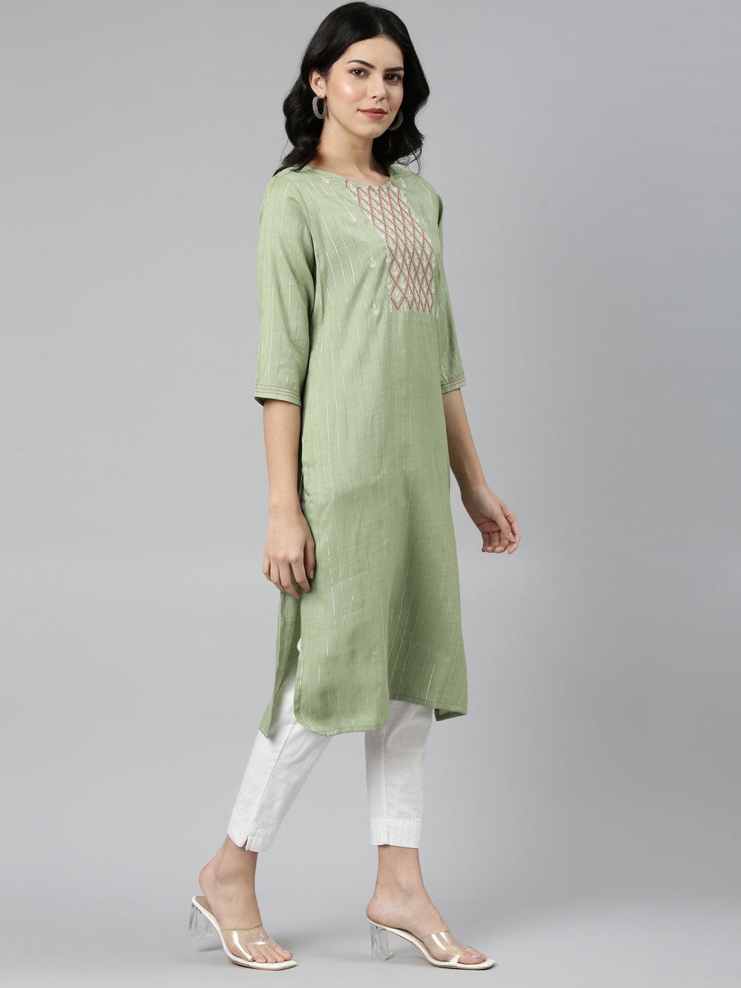 Pista Striped Cotton Blend A-line Kurta from samhitas apparel