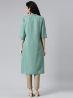 Ice Blue Woven Design Straight Kurtas for Women from samhitas